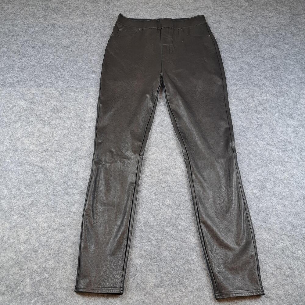 Spanx Pants Womens Medium Tall Black Faux Leather Skinny High Rise Shaping